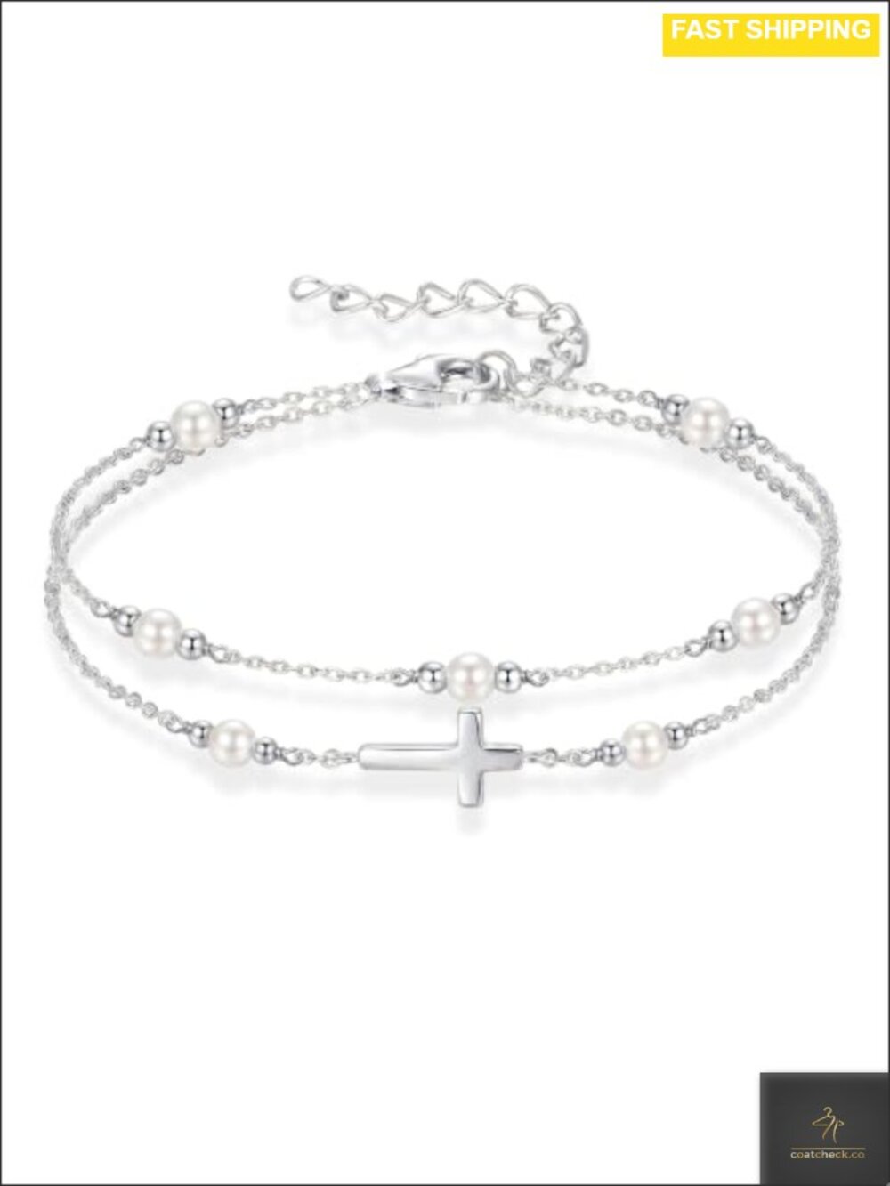 18K Gold Plated Pearl Cross Bracelet Adjustable Stackable Dainty Gift